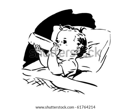 stock vector : Baby With Bottle - Retro Clip Art stock vector : Baby With Bottle - Retro Clip Art