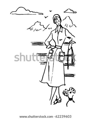 clipart dog leash. stock vector : Lady With Dog