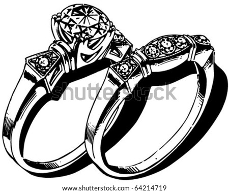 stock vector Wedding Ring Set Retro Clipart Illustration
