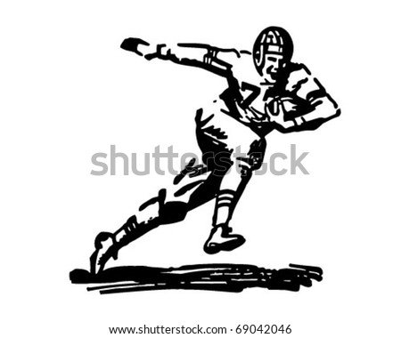stock vector : Football Player Running With Ball - Retro Clipart Illustration