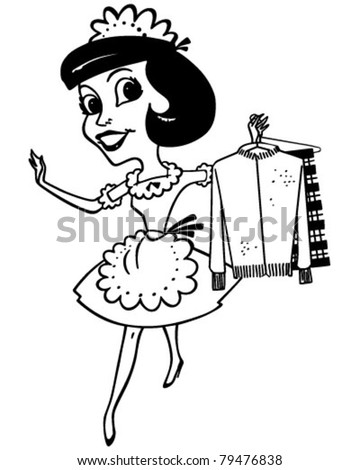 Maid With Clean Clothes - Retro Clipart Illustration