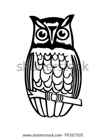 Owl On Branch Retro Clipart Illustration Owl On Branch Retro Clipart Illustration
