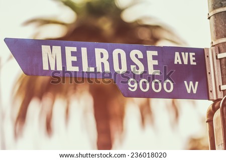 Melrose Avenue Street Sign Day. A street sign marking the famous Melrose Avenue in West Hollywood, California.