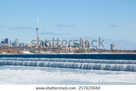 Toronto Ice Waves 1. Frozen waves from Lake Ontario on the breakers in west Toronto, near the Humber River.