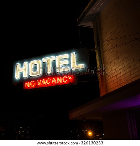 Hotel No Vacancy Neon Sign. Vintage neon \