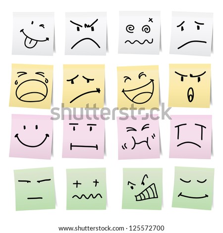 Hand Draw Cartoon On Paper Note Stickers.Eps10