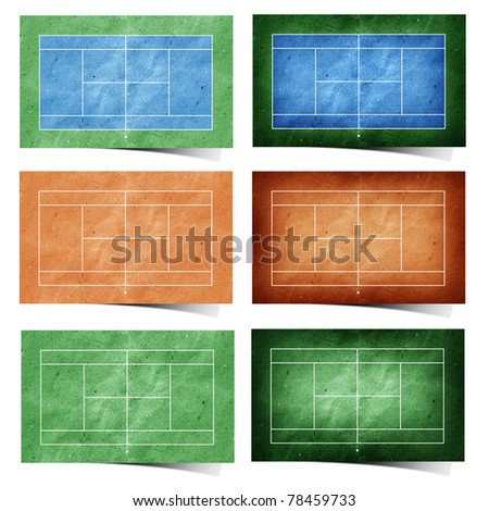 Grunge  tennis field recycled paper craft stick on white background