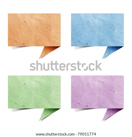 talk origami tag recycled paper craft stick on white background