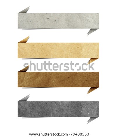 Header origami tag recycled paper craft stick on white background