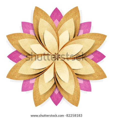 Flower origami  recycled paper craft stick on white background