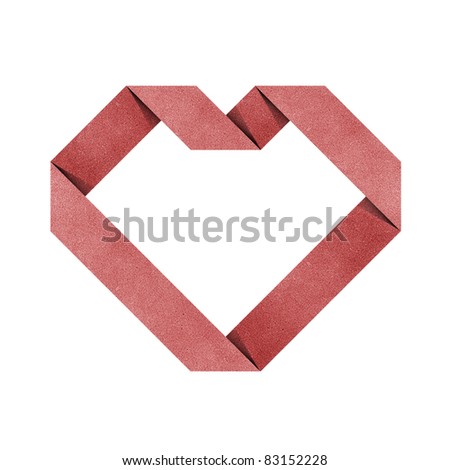 heart origami recycled paper craft stick on white background