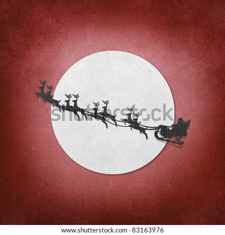 Santa Claus On Sledge With Deer And Moon  recycled papercraft