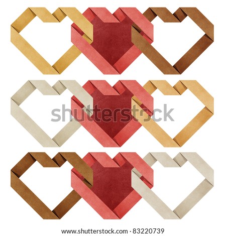 heart origami recycled papercraft ( black , white , yellow ,red  )