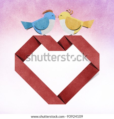 red heart and bird recycled papercraft