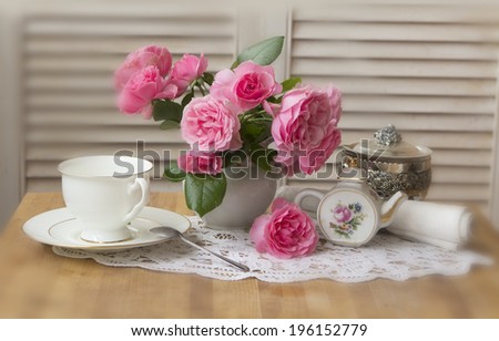 vintage still-life with beautiful pink roses