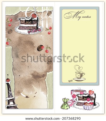 seamless pattern, banner for notes and  drawn  with  sweets and cake