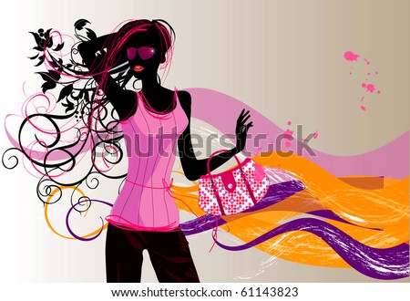 vector girl vector illustration of a fashion girl with wave  of colors isolated on a white background