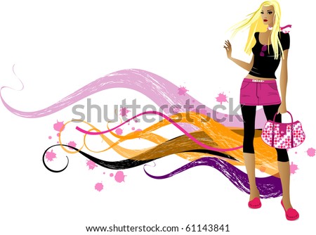 vector girl vector illustration of a fashion girl with wave  of colors isolated on a white background