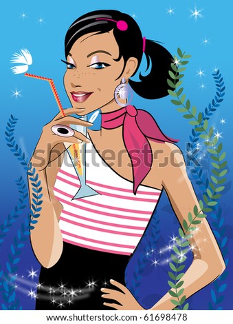 fashion girl Illustration of a beautiful  girl in a fashion clothing for the design, printing and advertising