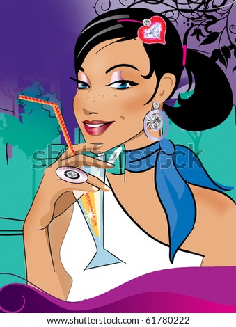fashion girl Illustration of a beautiful l girl in a fashion clothing on a bright background
