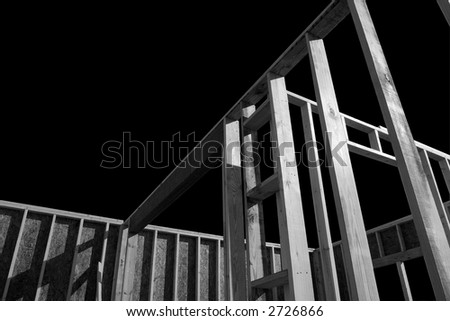 House framing - Black and white with copy space