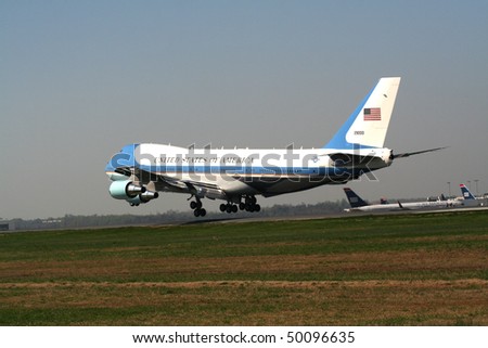CHARLOTTE, NC - APRIL 2: Air Force One lands on Good Friday, April 2, 2010 in Charlotte. President Obama visits Charlotte NC to proclaim worst is over in the Economy on April 2, 2010 in Charlotte, North Carolina