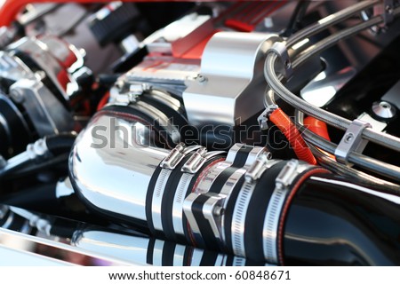 Precision muscle car engine that produce intense horsepower and incredible speed. Used in race cars and automotive show cars.