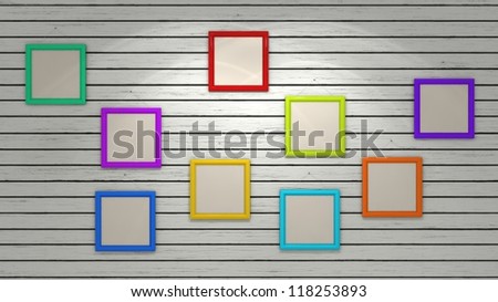 color frames on wooden wall