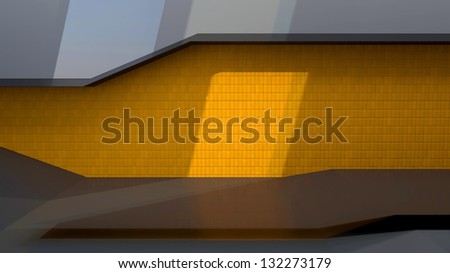 orange wall - part of modern building exterior with sunset lighting