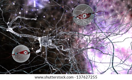 nano bots observing signal transmission between two neurons