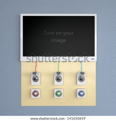conceptual composition with screen and electric switch