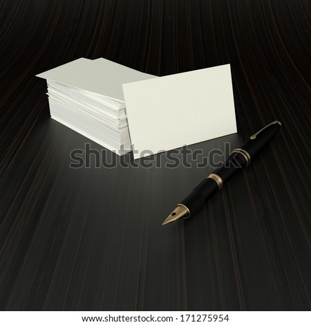 business composition with blank visit cards in stack and good pen