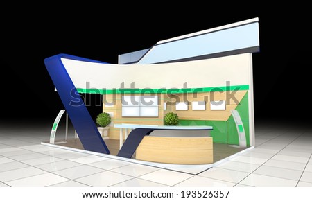 modern business exhibition stand design with blank banner and reception counter