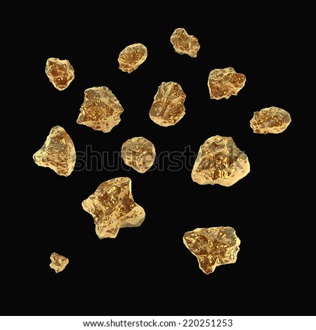 few fine golden nuggets isolated on black