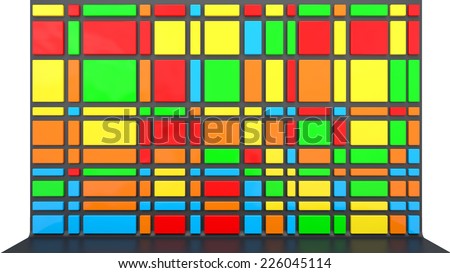 abstract architectural background build of many glossy plastic panels painted in spectral colors