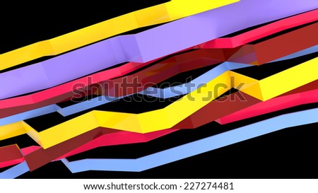 set of few broken horizontal planes painted in different colors
