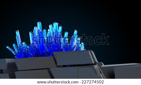 group of fine clear blue crystals with contrast lighting on dark background