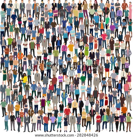 vector background with huge crowd of people standing frontal
