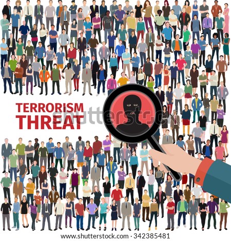 conceptual vector illustration at terrorism threat with huge crowd of people