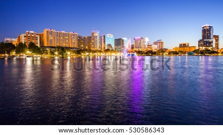 Orlando, Florida cityscape skyline at night with city lights