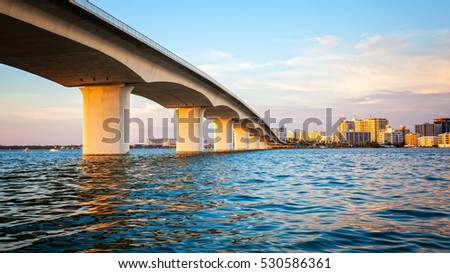 City of Sarasota, Florida across elevated bridge and bay