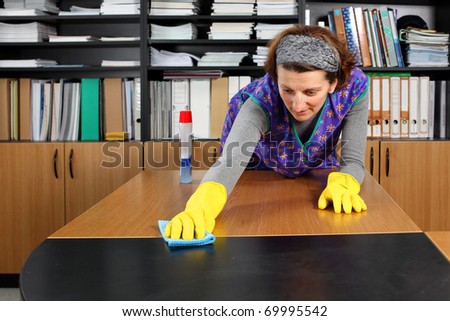 Professional cleaning lady clean office.
