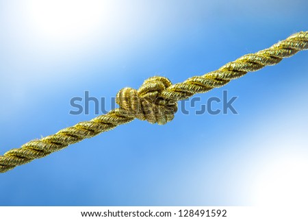 Gold rope knot on a blue background