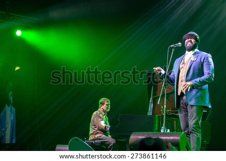 KAUNAS, LITHUANIA - APRIL 26, 2015:Grammy winners jazz singer Gregory Porter and pianist Chip Crawford  performs at the stage of \