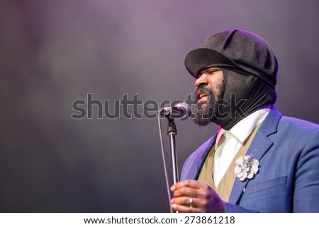 KAUNAS, LITHUANIA - APRIL 26, 2015:Grammy winner jazz singer Gregory Porter performs at the stage of \