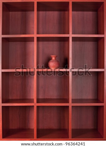 Wooden empty square bookshelves