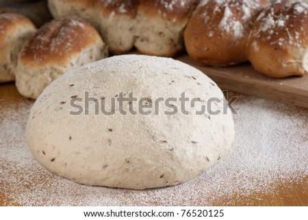 Ball of Cumin Bread Sour Dough Dusted w Wheat Flour