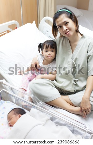 Mom is relaxing with her family after child birth