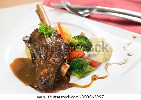 Braised lamb shank in restaurant