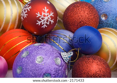 Colorful Christmas balls spreaded all over the frame